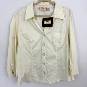 MG Woman NY Paris Size 3X Striped Button Front  Cotton Stretch Shirt Yellow